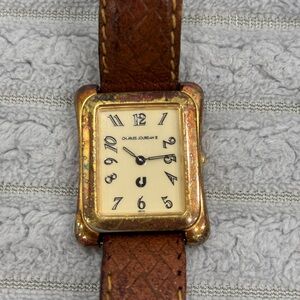 VTG Charles Jourdan water-resistant watch gold-toned bezel brown leather band